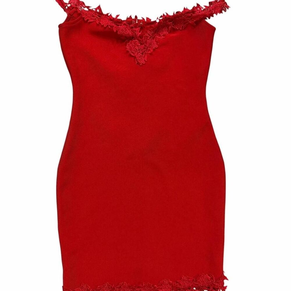 Donna Richardson Red mini dress with lace trim